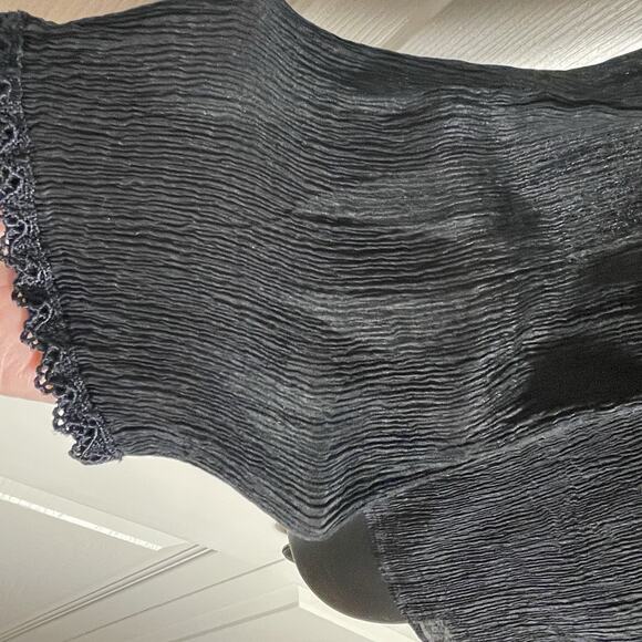 Vintage Y2K Express Shirt Junior 7/8 Black Silk Babydoll Ribbon‎ Lace Whimsigoth - Picture 3 of 11